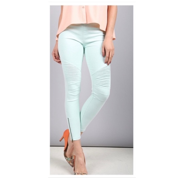 Beulah Mint Green Moto Jeggings - Picture 1 of 8